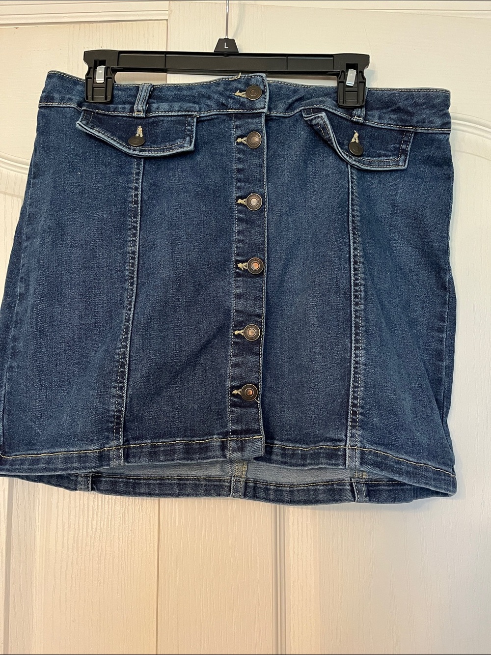 SO Dark Blue Button-Front Denim Mini Skirt
